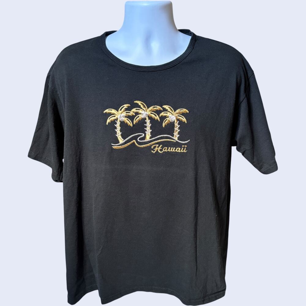 Anvil XL Hawaiian Embroidered T-Shirt Black Relaxed